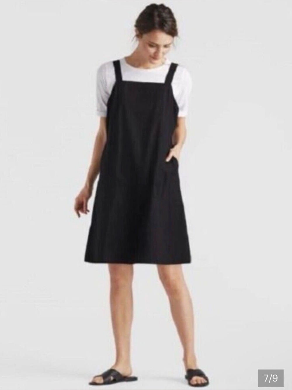 Eileen Fisher NWOT Organic Cotton Black Square-Neck Pinafore Mini Dress Jumper S